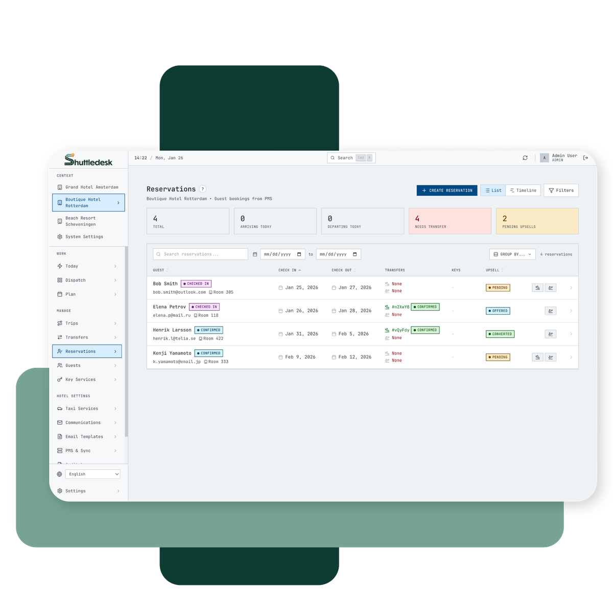 Hotel transfer management application