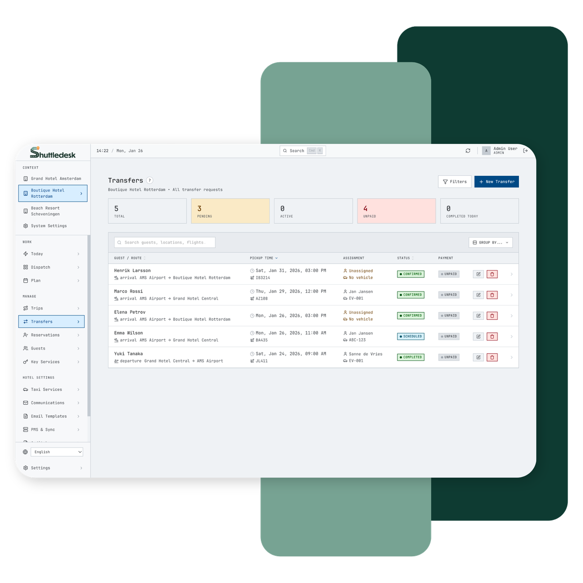 Transfer management application